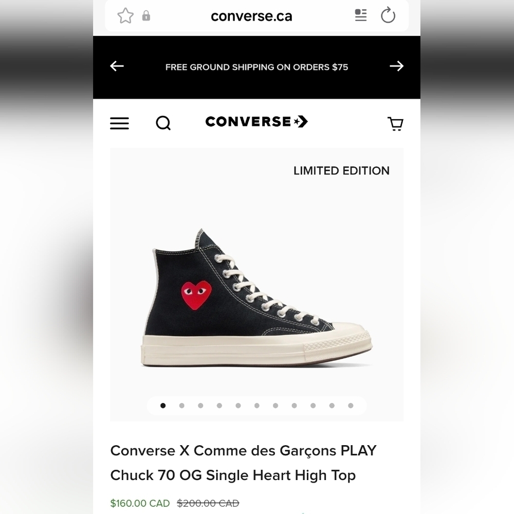 Converse x Comme des Garçons Black High-Top Sneakers, Men's 12, Women's 14, NIB - Picture 8 of 8